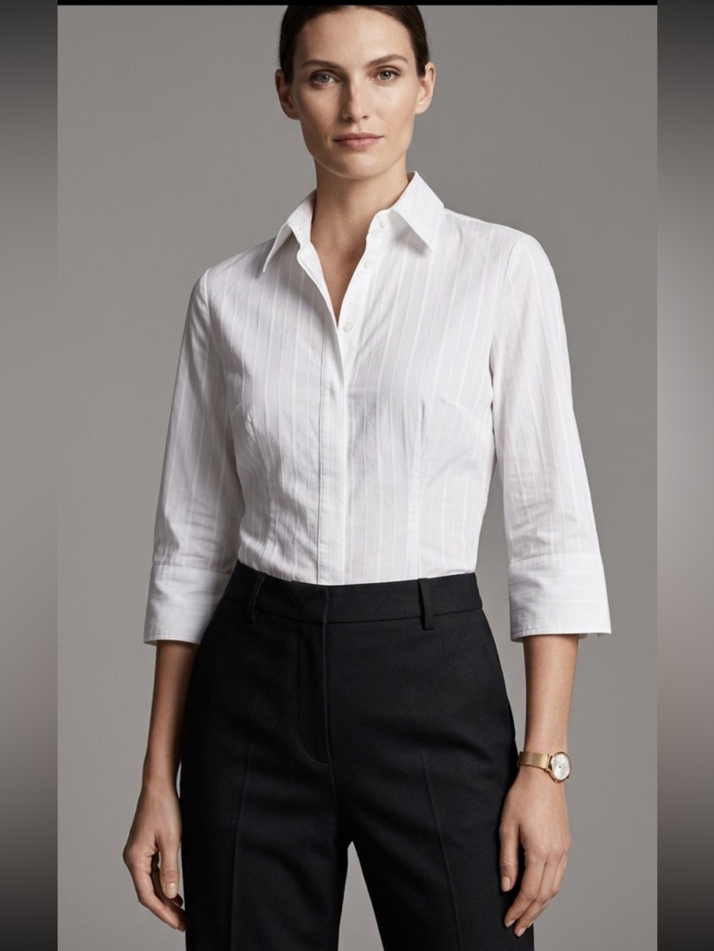 White Women's Feminine  Placket Front Shirt - wardrobe staple Designer